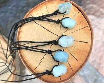 Blue Aquamarine Crystal Stone Small Pendant Cord Necklace-Stone of The Sea-Men's Gift-Womens-Aquamarine Jewelry-Turquoise-Blue Crystal