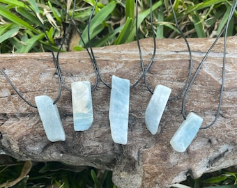 Thriving-Raw Aquamarine Crystal Slab Stone Pendant Cotton Cord Necklace-Stone of The Sea-Men Gift-Women&#39;s Gfit-Aquamarine Jewelry-Turquoise