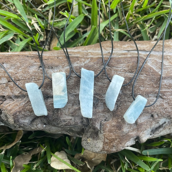 Raw Aquamarine Crystal Slab Stone Pendant Cotton Cord Necklace-Stone of The Sea-Men's Gift-Women's Gfit-Aquamarine Jewelry-Turquoise Stone