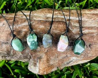 Hoh Rainforest-Green Moss Agate Gemstone Pendant Crystal Necklace-Natural Raw Stone Jewelry For Man Gift-Stone For Healing Stress Anxiety