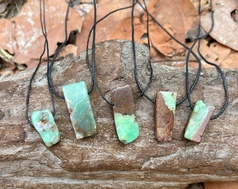 Rough Green Chrysoprase Gemstone Crystal Necklace-Green Gemstone-Men's Gift-Woman Jewelry-Man Gift-Surfer Necklace-Green Quartz Necklace