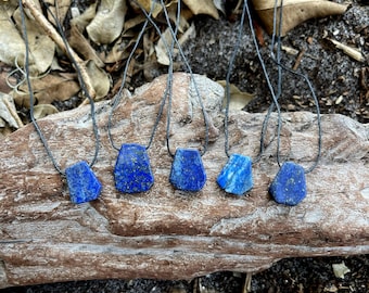 Royal Blue Lapis Lazuli Trapezoid Flat Free Form Pendant Rock Necklace-Blue Gem-Mens Gift-Cotton Blue Gemstone Necklace-Womens Lapis Jewelry