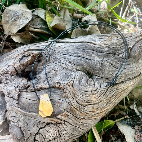 Natural Bright Mookaite Pendant Black Leather Necklace-Men's Gift-Surfer Necklace-Black Crystal-Gemstone Boho Chic Necklace-Mookaite Jewelry