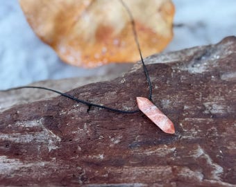 Small Peach Sunstone Crystal Points Raw Gemstone Jewelry Pendant Necklace-Pink Stone-Natural Sunstone Orange Gray Silver Rock-Men Gift-Women