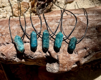 Blue Apatite Points Natural Crystal Stone Pendant Turquoise Rock Gemstone Necklace-Blue Crystal-Women Gift-Men Gift Idea