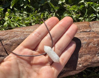 Starboard~ White Glowing Natural Moonstone Small Crystal Pendant Cotton Cord Necklace-White Gemstone-Men Gift-Womens White Stone Adjustable