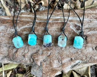 Green Surfer Amazonite Pendant Necklaces-Turquoise Rock-Green Necklace-Teal-Turquoise Stone-Blue Green Crystal Mens Gift-Raw Stone Jewelry
