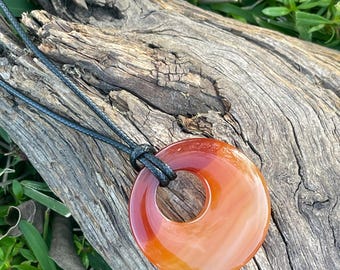 Orange Natural Round Pendant Necklace Boho Minimal Crystal Gift For Women Earthly