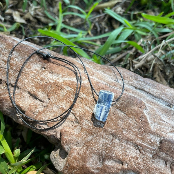 Natural Blue Raw Kyanite Stick Slab Pendant Crystal Drop Necklace-Blue Rock-Men's Gift-Surfer Style Necklace-Women's Blue Healing Kyanite