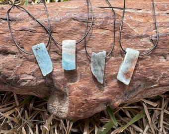 Aquamarine Blue Stone of The Sea Natural Raw Slab Pendant Necklace Men's Surfer Gift Women's Birthstone March Turquoise Boho