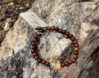 Citrine Raw Bracelet Jewelry Beaded Wood Stretch Layering Elastic For Women Men's Gift Yellow Stone Yellow Quartz