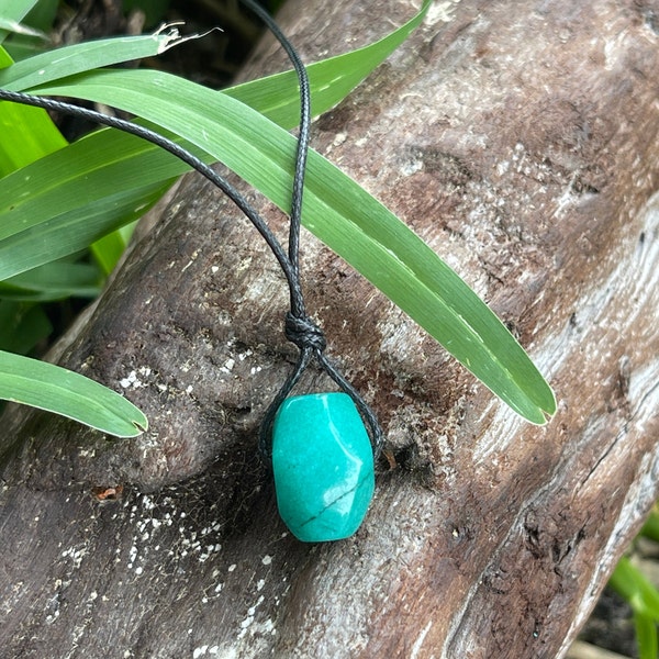 Turquoise Malaysian Jade Stone Nugget Crystal Pendant Necklace Teal Green Blue Rock Gemstone-Surfer Jewelry-Turquoise Stone-Men's Gift Women