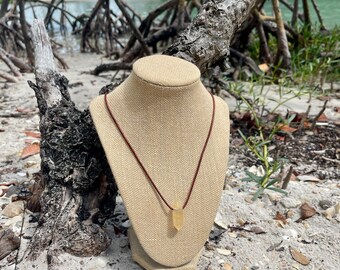 Yellow Hematoid Quartz Crystal Points On Rustic Leather Necklace-Yellow Gemstone-Yellow Rock-Men's Gift-Women's Bohemian Yellow Necklace
