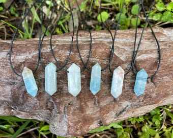 Saltwater Soul-Small Aquamarine Crystal Pendant Cotton Cord Necklace-Mens Gift-Women's Gift-Blue stone-Blue Rock-Gemstone-Handmade-Turquoise