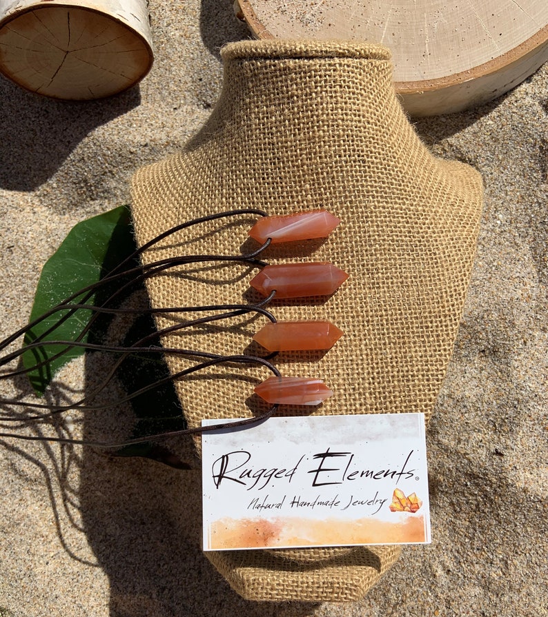 Carnelian Crystal Gemstone Points on Leather Necklace-Orange gemstone-Red Crystal-Orange-Men/'s Gift-Surfer Necklace-Men/'s Jewelry-Woman Gift