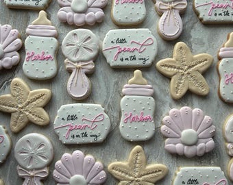 Babyshowerkoekjes • Zeeschelp, zeester, fles • Coastal Party-set