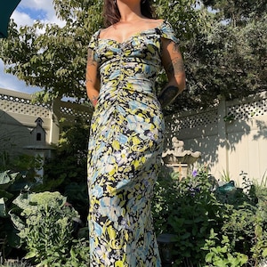 1930’s ruched floral rayon gown