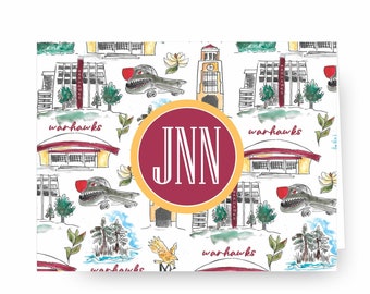 University of Louisiana Monroe Notecards, Warhawks Personalized Stationery, Set of 24