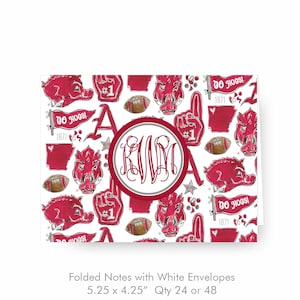Personalized University of Arkansas Razorbacks Stationery – Monogram Graduation Thank You Cards, Notepad, Gift Tags, Sticker Sets