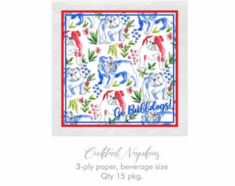 Bulldog Cocktail Napkins, 3 Ply Paper Napkin, Qty 15 pkg, Game Day Ready