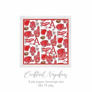 Arkansas Cocktail Napkins, 3 Ply Paper Napkin, Qty 15 pkg, Game Day Ready, Razorback Fans