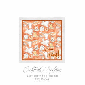 Texas Cocktail Napkins, 3 Ply Paper Napkin, Qty 15 pkg, Game Day Ready, Longhorn Fans