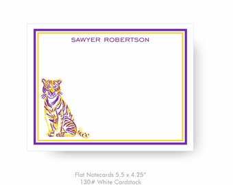 Tiger Notecards, Purple and Gold Watercolor Tiger, Personalized Stationery, Monogrammed Stationery, Monogrammed Cards, LSU Fans