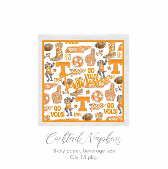 Tennessee Cocktail Napkins, 3 Ply Paper Napkin, Qty 15 pkg, Game Day Ready, Go Vols