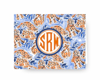 Personalized Tiger Stationery – Monogrammed Notecards, Notepad, Gift Tags, & Sticker Sets; Gifts for the Collegiate