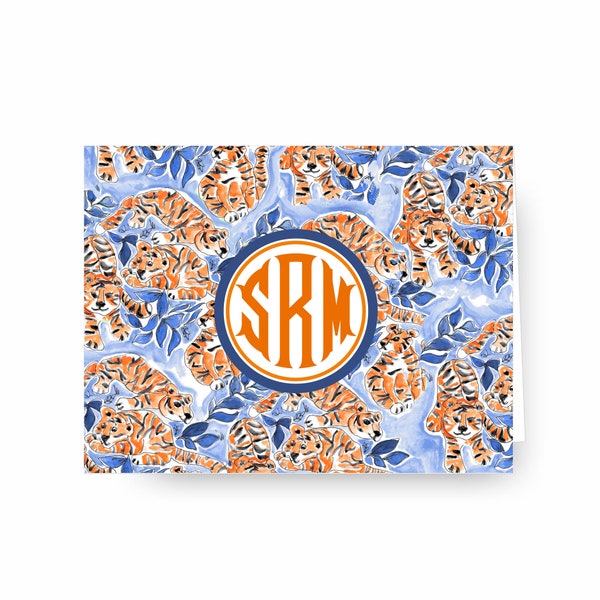 Tiger Notecards, Personalized Stationery, Monogrammed Stationery, Monogrammed Cards, Orange and Blue, Auburn Tigers