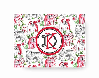 Bulldog Notecards, Personalized Stationery, Monogrammed Stationery, Bulldog Design, Fold Over Notes, Georgia Bulldog Fans