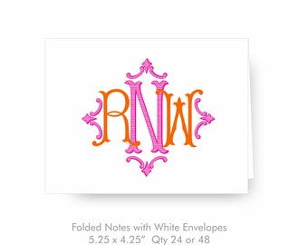 Personalized Monogrammed Notecards, Interlocking Monogram, Personalized Stationery Set, Set of 24 with envelopes