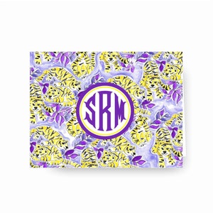Tiger Notecards, Personalized Stationery, Monogrammed Stationery, Monogrammed Cards, Purple and Gold