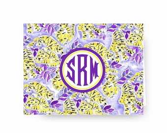 Tiger Notecards, Personalized Stationery, Monogrammed Stationery, Monogrammed Cards, Purple and Gold, LSU Tiger