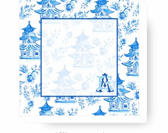 Blue Chinoiserie Stationery,  Blue Chinoiserie Notepad, Personalized Stationery, Monogrammed Stationery, 100 Sheet Notepad, Blue Pagoda