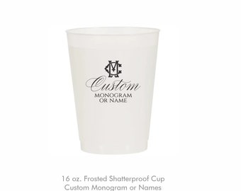 May include: A white 16 ounce frosted shatterproof cup with a black monogram and the text "Custom Monogram or Name".
