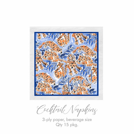 Tiger Cocktail Napkins, 3 Ply Paper Napkin, Qty 15 pkg, Game Day Ready,