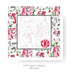 Bulldog Stationery, Bulldog Monogrammed Notepad, Personalized Stationery, Bulldog Design, 6.75 Square with 100 sheets, Georgia Bulldog Fans image 1