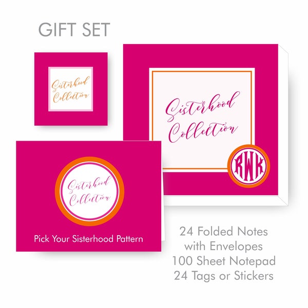 Sisterhood Collection Stationery Gift Set, Choose your Custom Pattern, Monogram or Name, Notecards, Notepads, Gift Tags