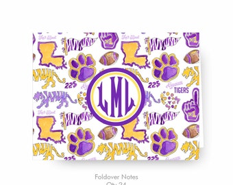Louisiana Tiger Notecards, Personalized Stationery, Monogrammed Stationery, Monogrammed Cards, Purple and Gold, LSU Tiger Fans
