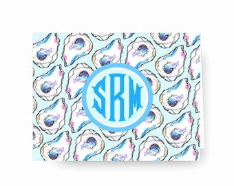 Handpainted Oyster Notecards, Personalized Stationery, Monogrammed Stationery, Monogrammed Cards, Oyster