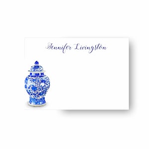 Blue and White Ginger Jar Stationery, Chinoiserie Stationery, Personalized Flat Notecards, Stationery, Monogrammed Cards, Blue Ginger Jar