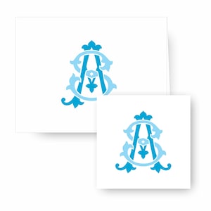 May include: Two images of a blue and light blue monogram with the letters "A" and "S" intertwined. The monogram is in a decorative, ornate style.