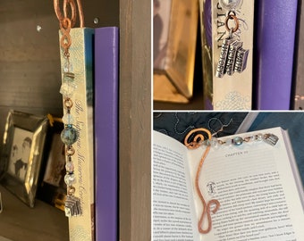 Bookmark Copper wire Booklover gift for her hammered colorful Bead book charm Book bling customizable bookmark art Bookworm gift Shelf art