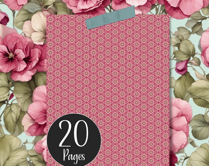Printable Digital Paper Pansy Floral and Complementary Background Pages for Junk Journal Backing Papers Washi Tape Pink Blue Pistachio Green