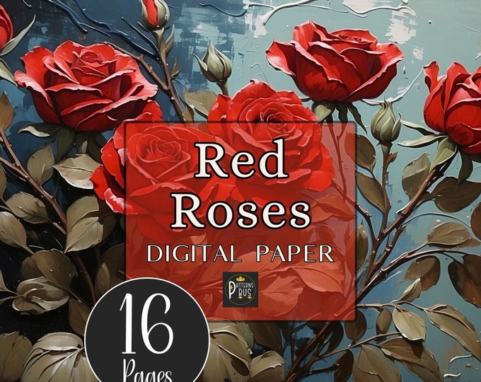 Red Roses Digital Paper Pack , Printables for Junk Journals, Scrapbooking, Floral Decoupage, Bullet Journaling, Card Making and Papercrafts