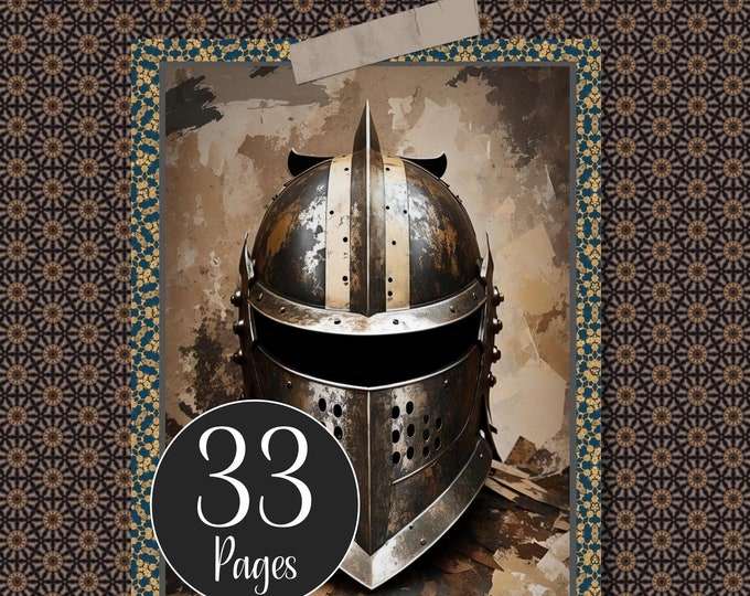 Printable Medieval Junk Journal Kit with Ephemera Templar Medieval Knights Digital Papers of Armour Castles Swords Middle Ages Digital Pages