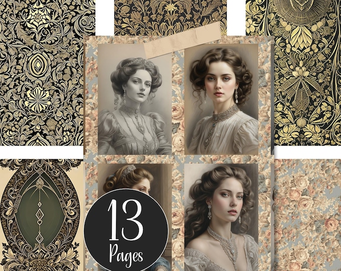 Printable Journal Cards Ephemera for Junk Journals Portraits of Ladies Journal Add-on's Faux Vintage Edwardian Journal Cards