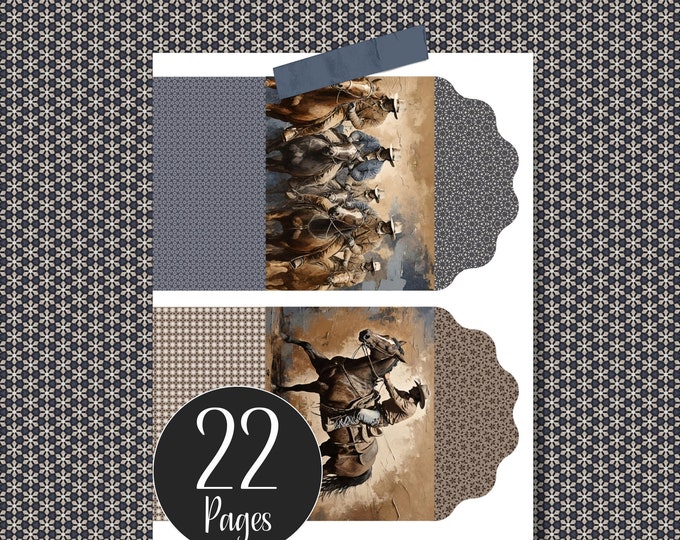 Western Cowboy Envelopes Digital Paper Cut-Outs Wild West Junk Journal, Scrapbooking Papercraft Project Printable Envelopes Digital Papers