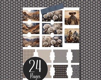Western Cowboy Ephemera, Wild West Scrapbook Paper (Digital Download)